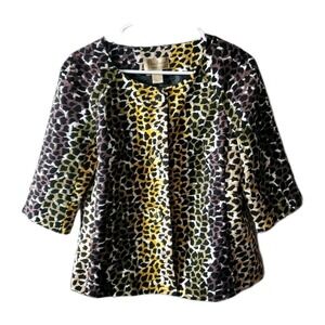 Boutique Essentials Cropped Jacket Animal Print Sz 8 Wide Sleeve Lined Cotton